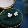 Cz Shamrock Tiny Stud Earrings In Sterling Silver, thumbnail 5 of 12