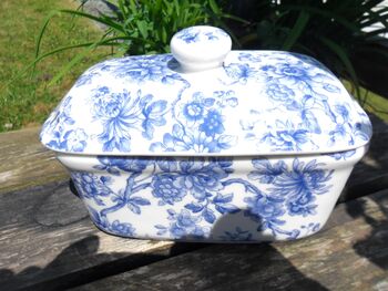 Lidded Butterdish In Blue Peony Design, 9 of 9