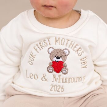 Our First Father's Day Bear Personalised Name Embroidered Sweatshirt Jumper, 5 of 5
