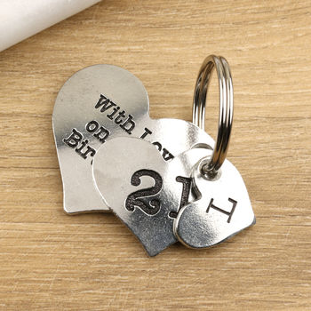21st Birthday Gift Personalised 2pc Heart Key Ring, 4 of 12