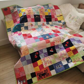 Baby Clothes Memory Quilted Blanket, 1st Birthday Milestone Keepsake Gift, 10 of 12