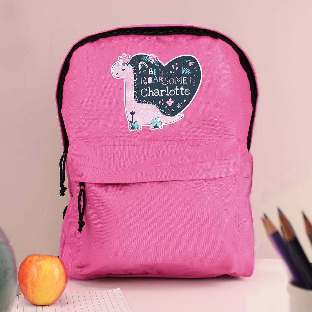 Personalised Dinosaur Pink Backpack, 1 of 5