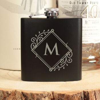 Personalised Ornate Monogram Two Tone Hip Flask, 2 of 5