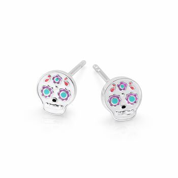 Sterling Silver Sugar Skull Stud Earrings – 10mm X 8mm, 5 of 6
