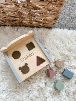 Personalised Wooden Teddy Sorterbox Puzzle Shapes Toy, 7 of 7
