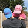 Personalised 'Only Here For…' Matching Adult And Child Cap Set, thumbnail 1 of 3