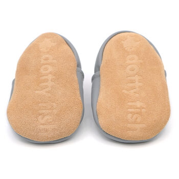Dotty Fish Grey Starry Soft Leather Baby Shoes With Barefoot Soles, 7 of 8