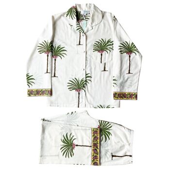 Ladies Green Palm Tree Print Cotton Pyjamas, 4 of 4