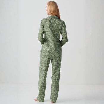 Women's 'Shrub Sage' Flower Crisp Cotton Pyjama Set, 3 of 4