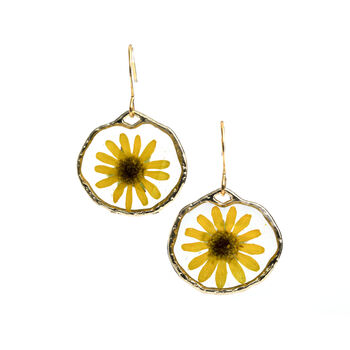Yellow Pressed Flower In Gold Frame Earrings, 2 of 2
