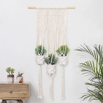 Three Pack Of Beige Macrame Plant Hangers Indoor, 4 of 7