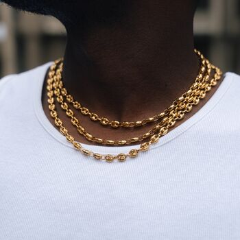 Gold Hammered Puff Mariner Chunky Chain Stainless Steel Necklace For Men, 11 of 12