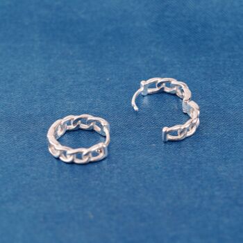 Silver Chain Hoops, Chain Style Huggie Hoop Earrings, Minimalistic Hoops, 3 of 7