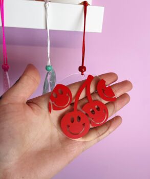 Cherry Happy Face Rearview Mirror Car Accessory Charm, 5 of 5