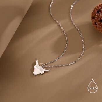 Sterling Silver Enamel Highland Cow Pendant Necklace, 6 of 12