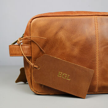 'Stanley' Men's Leather Wash Bag In Tan, 5 of 9