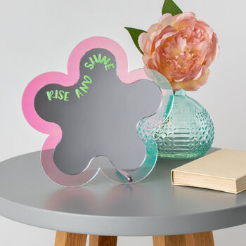 Personalised Iridescent Flower Side Table Mirror Stand, 3 of 6