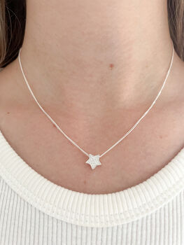 Sterling Silver Cubic Zirconia Star Slider Charm Necklace, 4 of 5