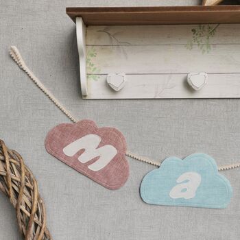 Cloud Shaped Garland In Pastel Pink, Blue And Beige, 11 of 12