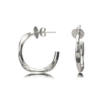 Hammered Open Hoop Stud Earrings In Silver, 3 of 4