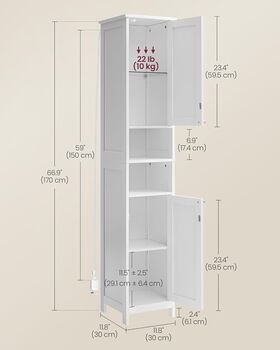 Tall Bathroom Cabinet With Lights Narrow Storage Unit, 12 of 12