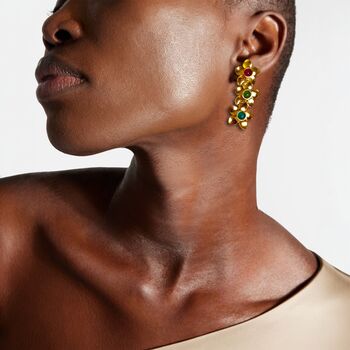 Gold Triple Drop Flower Earrings, 2 of 3