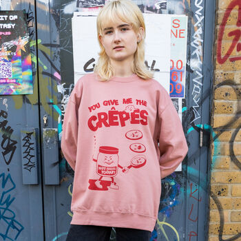 You Give Me The Crêpes Unisex Graphic Sweatshirt In Dusty Pink, 2 of 3