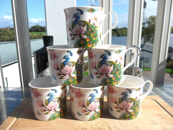 Set Of Six China Palace Mugs In Peacock Design, 4 of 10