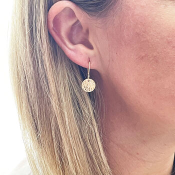 9ct Yellow Gold Hammered Disc Earrings, 4 of 10