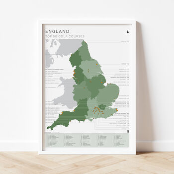 England Golf Map And Checklist Top 50 Courses Green, 3 of 6