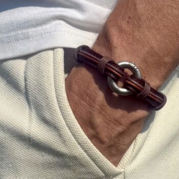 Antique Brown Flat And Round Leather Memorial Urn Bracelet For Ashes, 2 of 12