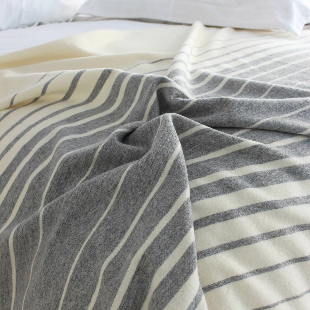 Large Grey And Cream Stripe Lambswool Throw By Marquis & Dawe ...