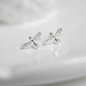 Sterling Silver Bumble Bee Earring Studs, 2 of 3