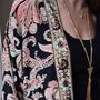 Black, Rose And Gold Floral Baroque Viscose Long Summer Jacket, thumbnail 2 of 5