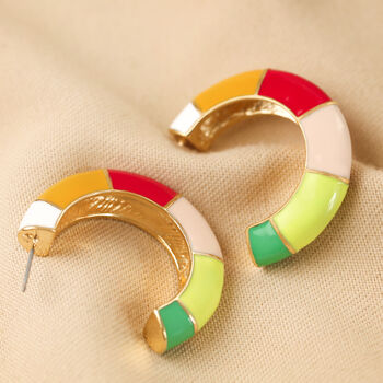 Colourful Enamel Striped Hoop Earrings In Gold Plating, 2 of 4