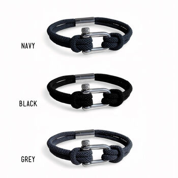 Personalised Men's Shackle And Grey Rope Bracelet, 7 of 8