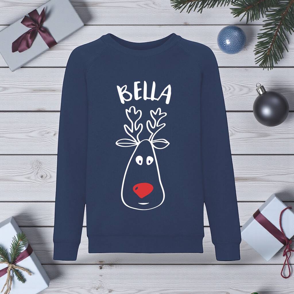 Cartoon Reindeer Christmas Jumper, 1 of 3