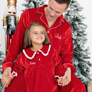 Personalised Dad And Child Christmas Velvet Pyjamas, 2 of 8
