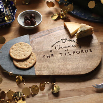Personalised Christmas Wood And Slate Cheese Board, 2 of 7
