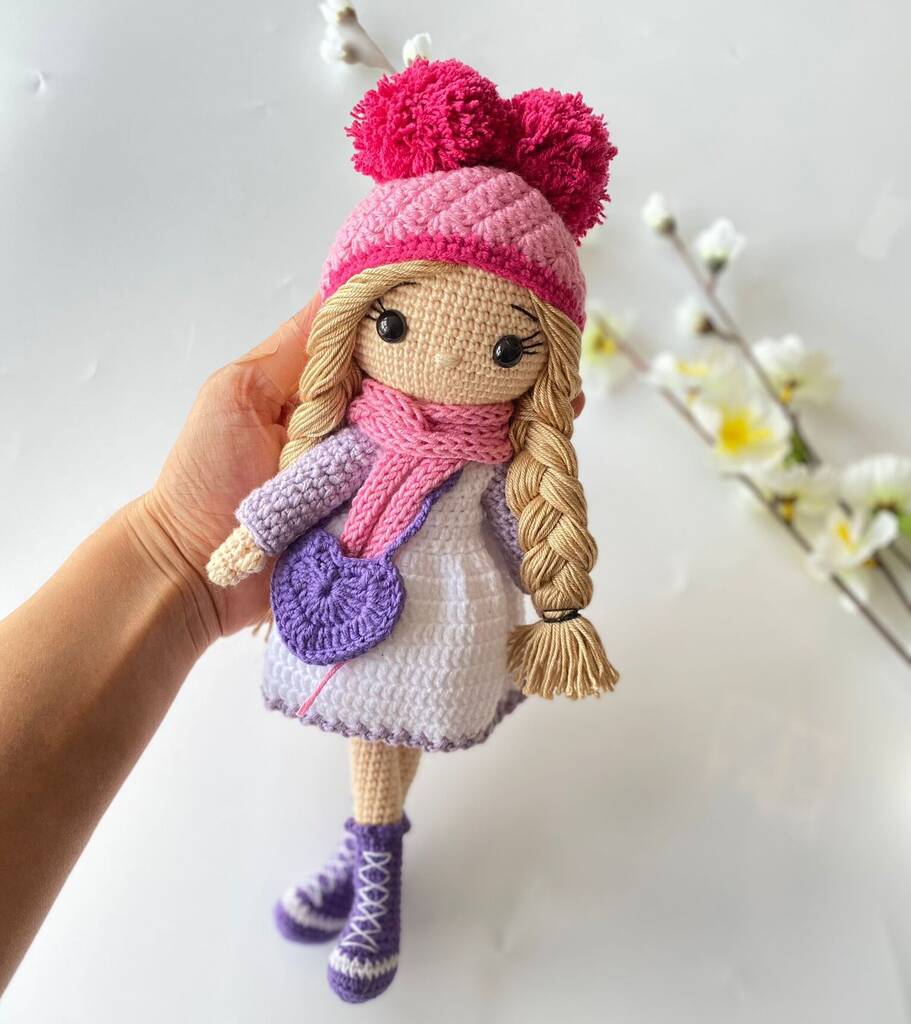 Organic Hand Knitted Doll With Cute Dress For Girls, 1 of 12