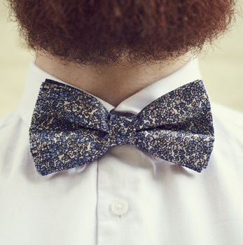 Mens Blue Floral Print Bow Tie, 3 of 6