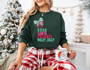 Festive Typography Christmas Jumper With Bow, 3 of 8