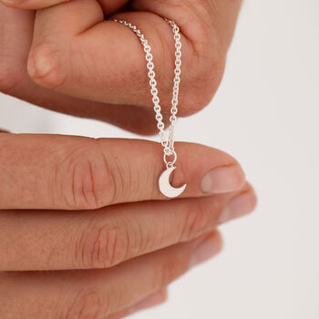 Men’s Silver Crescent Moon Charm Necklace, 2 of 4