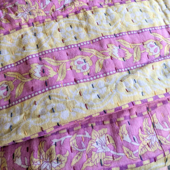 Mini Kantha Quilt Vintage Sari Throw Blankets, Handmade, 12 of 12