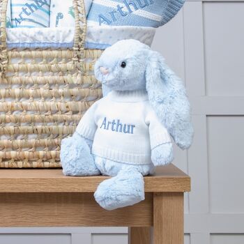 Personalised Blue Baby Gift Basket With Bashful Bunny, 3 of 4