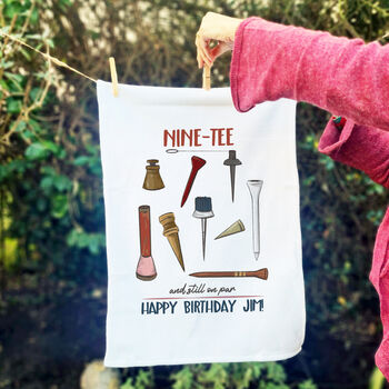 Personalised Nine Tee Tea Towel 90th Birthday Gift For Golfers, 5 of 9