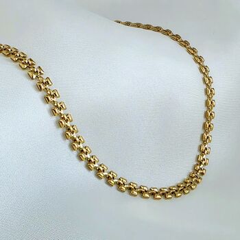Box Clasp Vintage 18k Gold Link Choker Necklace Structured Minimalistic Everyday Jewellery, 2 of 10