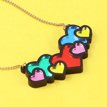 Hearts Mirrored Acrylic Necklace, 3 of 9