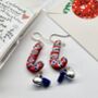 Painted Festive Elf Candy Cane Earrings With Stand, thumbnail 4 of 9