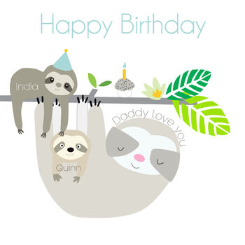 Family/Male Sloth Personalised Birthday Greeting Card, 2 of 4